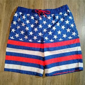 O'rageous Men's XL XXL Swim Trunks Bathing Suit USA Flag Design Red White & Blue
